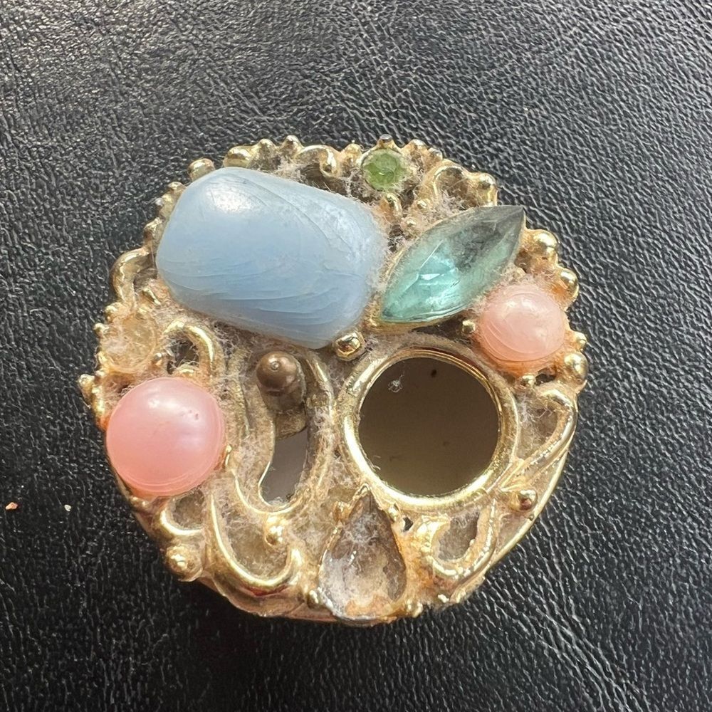 Vintage Rhinestone Gold Tone Metal Round Shaped Pill Box